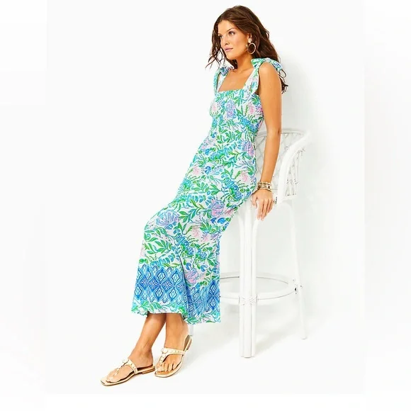 NWT - Lilly Pulitzer Kailua Smocked Maxi Dress, Resort White Just A Pinch, Large - Picture 2 of 8